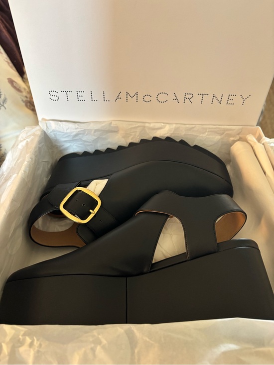 Stella McCartney Shoes - Stella McCartney Black Platform Sandals with Gold Buckle Accent